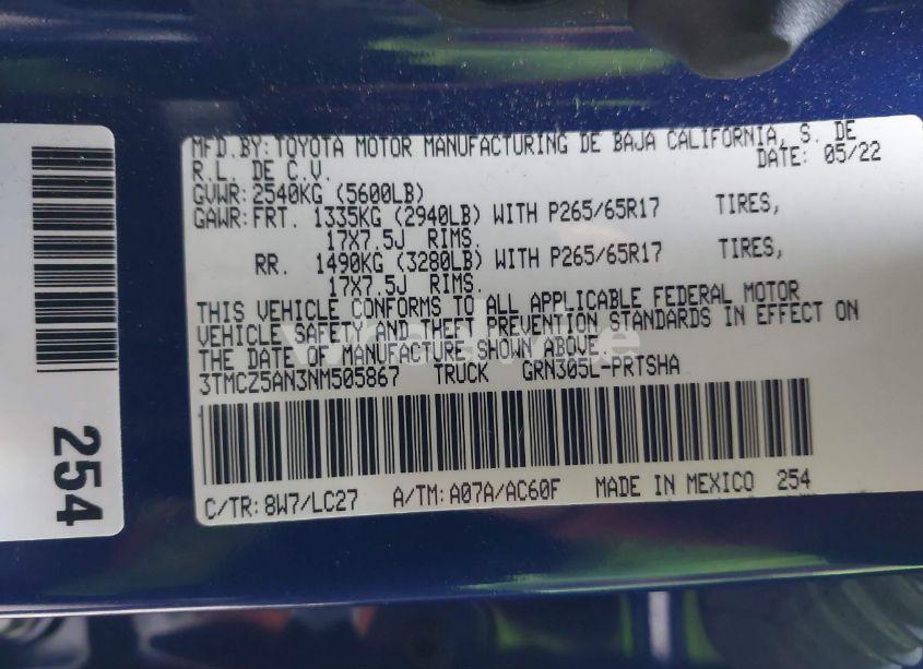 Photo 9 of 2022 Toyota Tacoma TRD SPORT (VIN 3TMCZ5AN3NM505867)