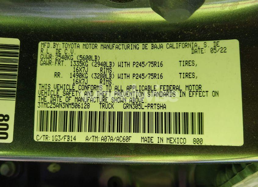 Photo 9 of 2022 Toyota Tacoma SR V6 (VIN 3TMCZ5AN3NM506128)