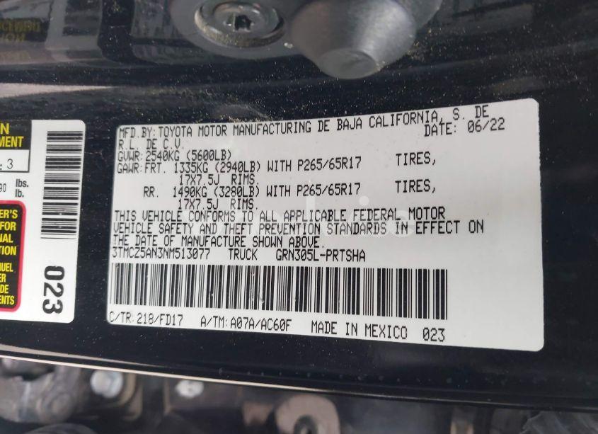 Photo 9 of 2022 Toyota Tacoma TRD SPORT (VIN 3TMCZ5AN3NM513077)