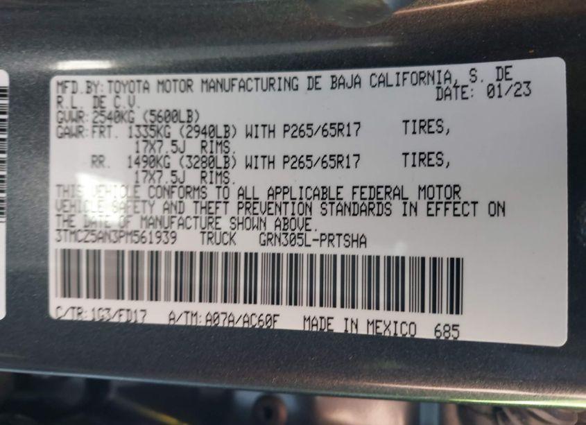 Photo 9 of 2023 Toyota Tacoma TRD SPORT (VIN 3TMCZ5AN3PM561939)