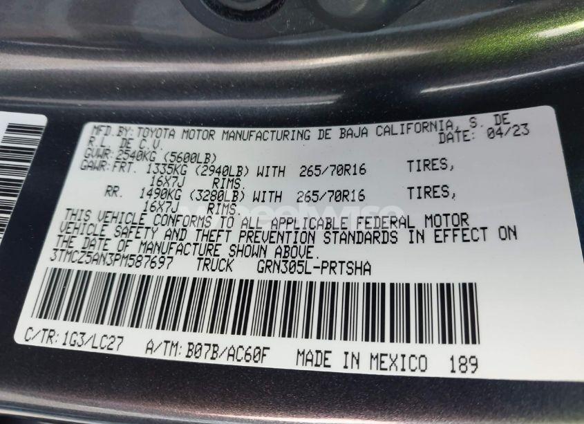 Photo 9 of 2023 Toyota Tacoma TRD OFF ROAD (VIN 3TMCZ5AN3PM587697)