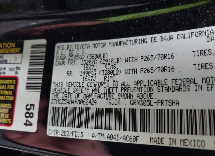 Photo 9 of 2017 Toyota Tacoma TRD OFF ROAD (VIN 3TMCZ5AN4HM062424)