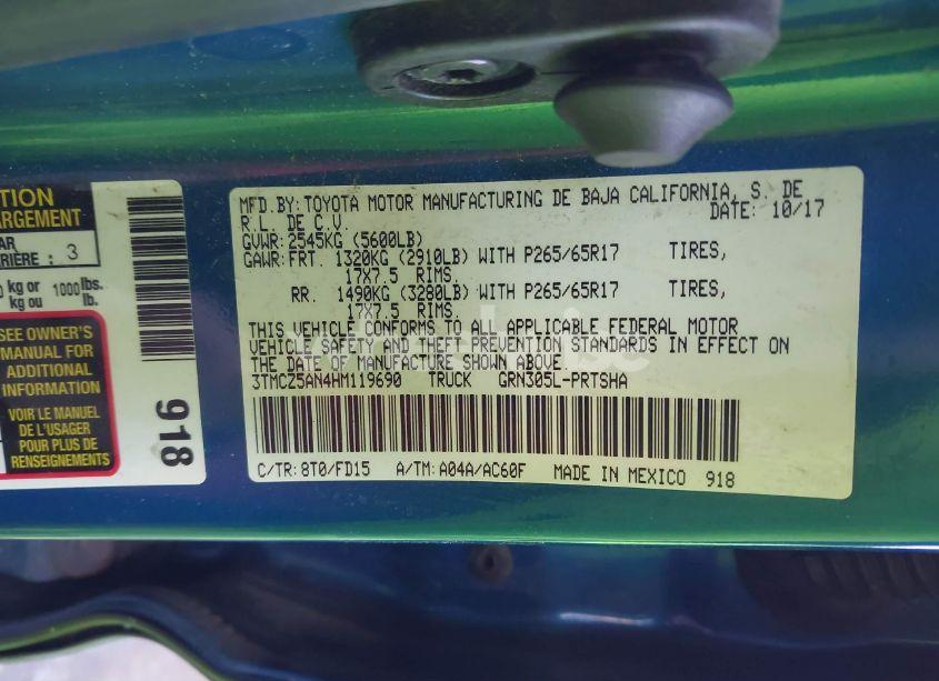Photo 9 of 2017 Toyota Tacoma TRD SPORT (VIN 3TMCZ5AN4HM119690)