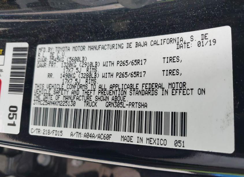 Photo 9 of 2019 Toyota Tacoma TRD SPORT (VIN 3TMCZ5AN4KM225130)