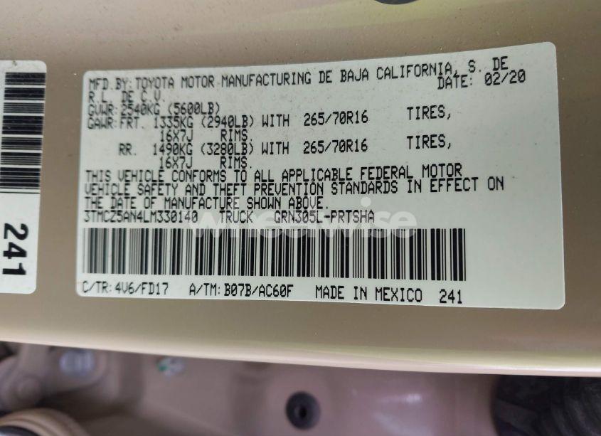 Photo 9 of 2020 Toyota Tacoma TRD OFF-ROAD (VIN 3TMCZ5AN4LM330140)