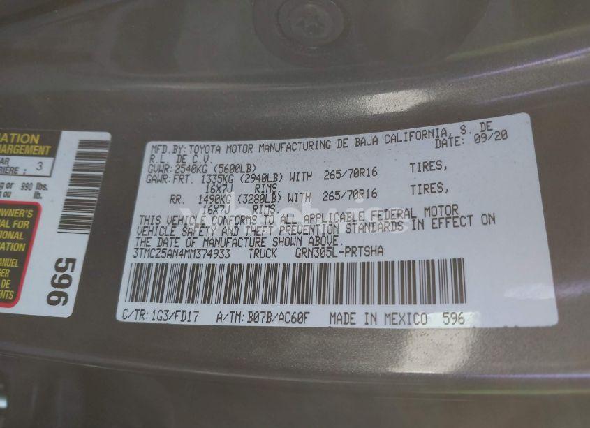 Photo 9 of 2021 Toyota Tacoma TRD OFF-ROAD (VIN 3TMCZ5AN4MM374933)