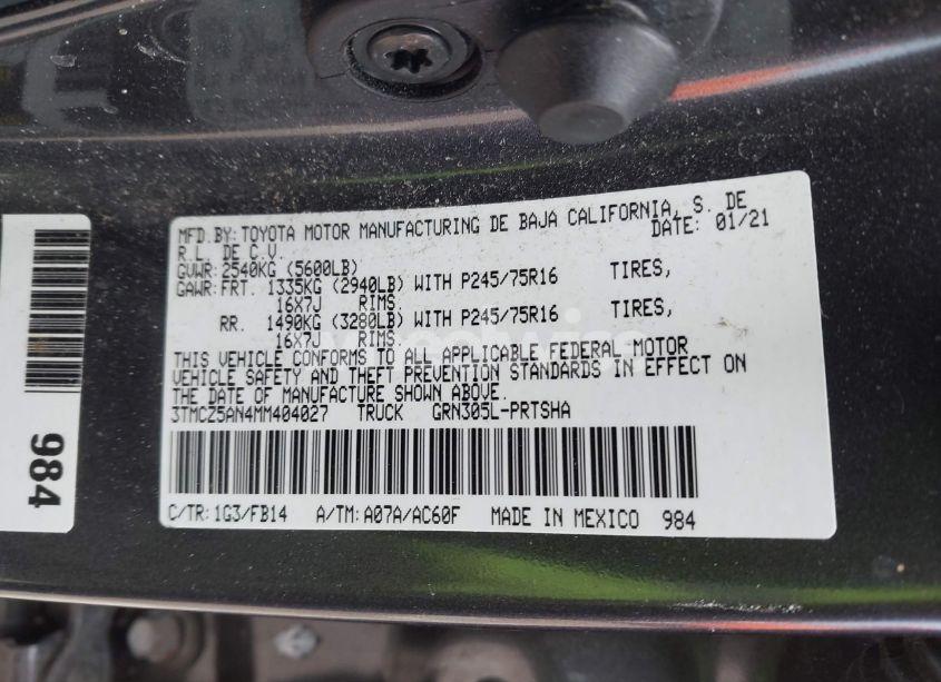 Photo 9 of 2021 Toyota Tacoma SR V6 (VIN 3TMCZ5AN4MM404027)