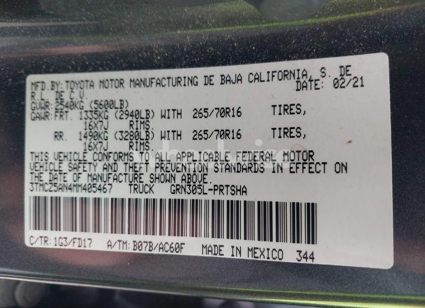 Photo 9 of 2021 Toyota Tacoma TRD OFF-ROAD (VIN 3TMCZ5AN4MM405467)