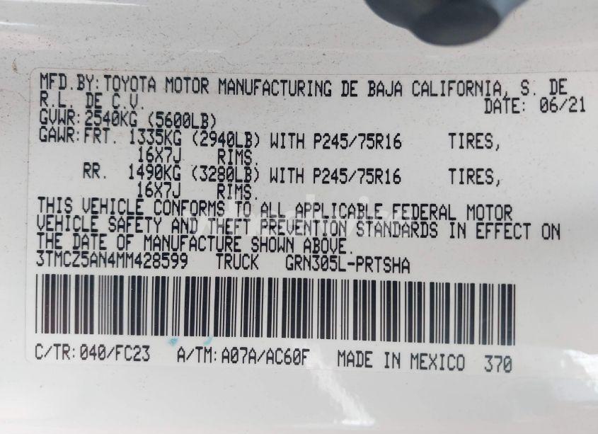 Photo 9 of 2021 Toyota Tacoma SR5 V6 (VIN 3TMCZ5AN4MM428599)