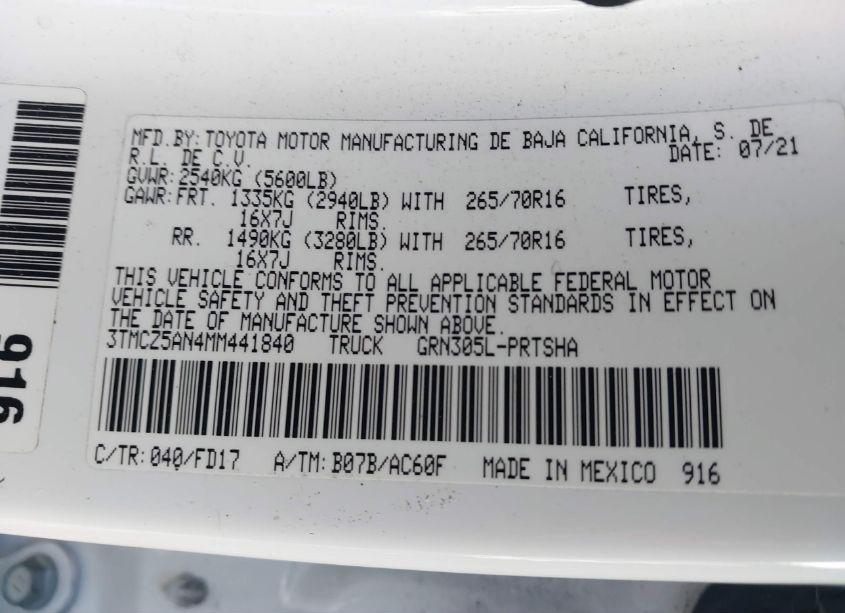 Photo 9 of 2021 Toyota Tacoma TRD OFF-ROAD (VIN 3TMCZ5AN4MM441840)