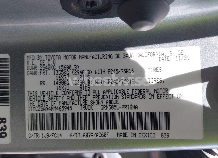 Photo 9 of 2022 Toyota Tacoma SR5 V6 (VIN 3TMCZ5AN4NM465945)