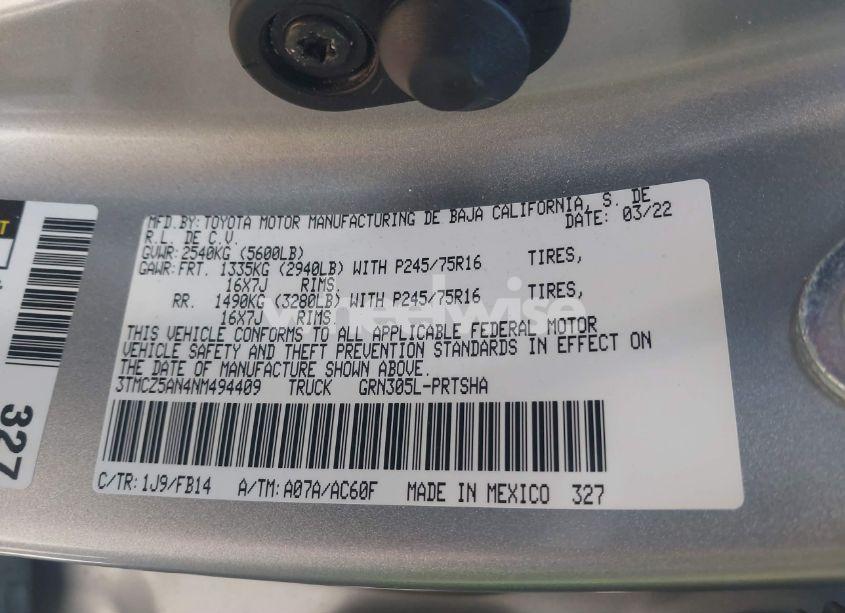 Photo 9 of 2022 Toyota Tacoma SR V6 (VIN 3TMCZ5AN4NM494409)