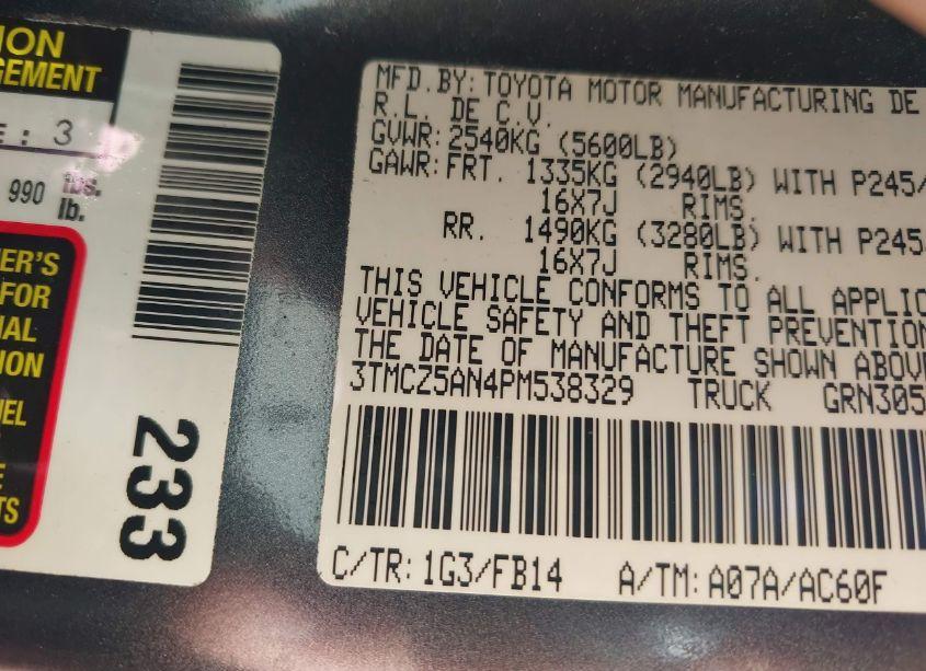 Photo 9 of 2023 Toyota Tacoma SR V6 (VIN 3TMCZ5AN4PM538329)