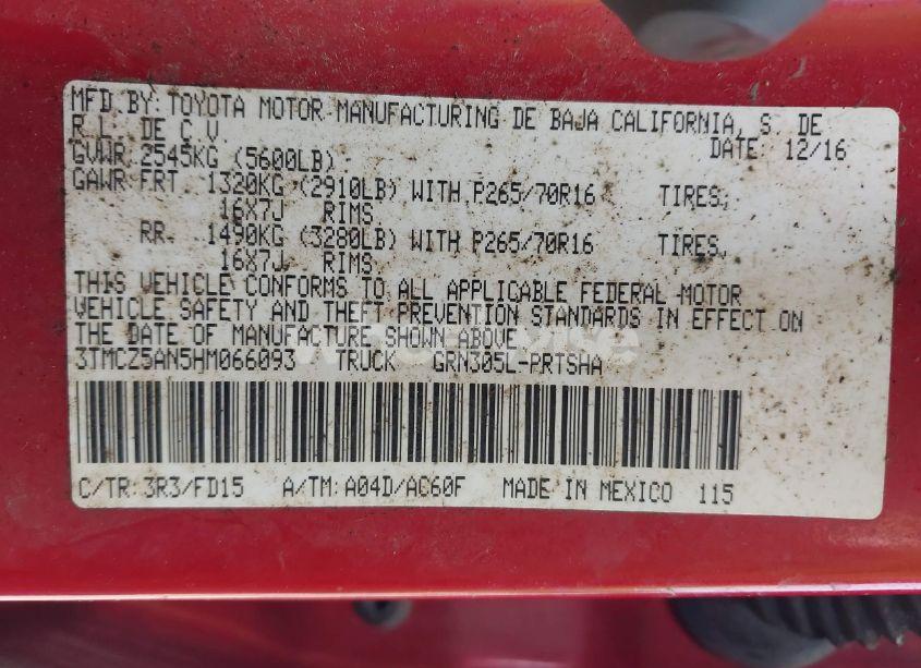 Photo 9 of 2017 Toyota Tacoma TRD OFF ROAD (VIN 3TMCZ5AN5HM066093)