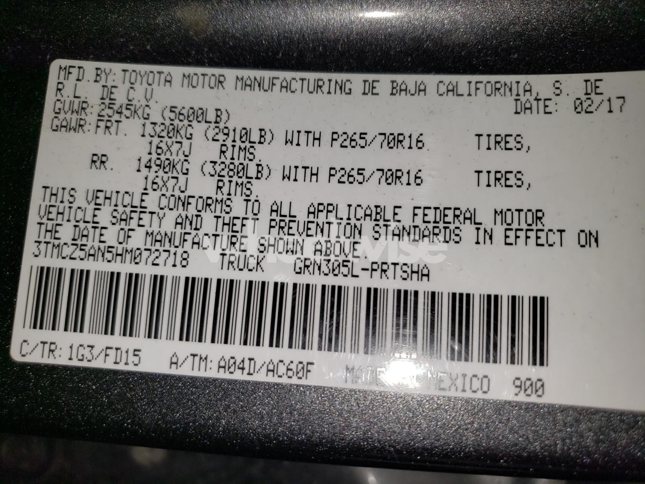 Photo 12 of 2017 TOYOTA TACOMA DOUBLE CAB (VIN 3TMCZ5AN5HM072718)