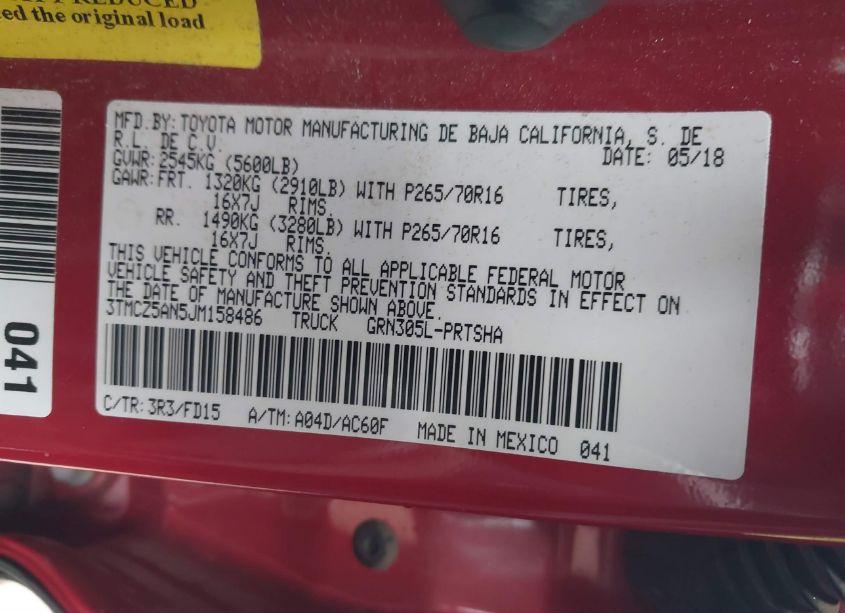 Photo 9 of 2018 Toyota Tacoma TRD OFF ROAD (VIN 3TMCZ5AN5JM158486)