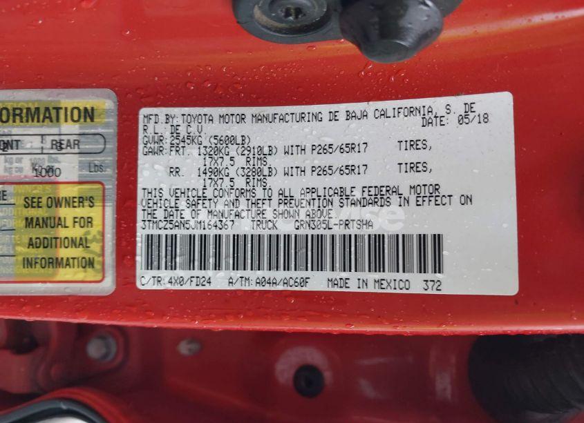 Photo 9 of 2018 Toyota Tacoma TRD SPORT (VIN 3TMCZ5AN5JM164367)