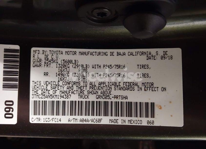 Photo 9 of 2019 Toyota Tacoma SR5 V6 (VIN 3TMCZ5AN5KM194387)