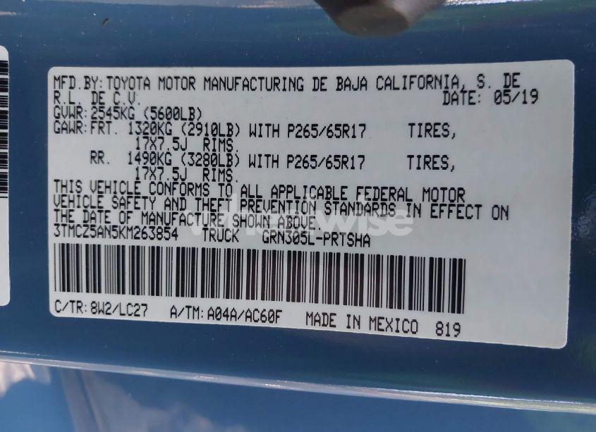 Photo 9 of 2019 Toyota Tacoma TRD SPORT (VIN 3TMCZ5AN5KM263854)