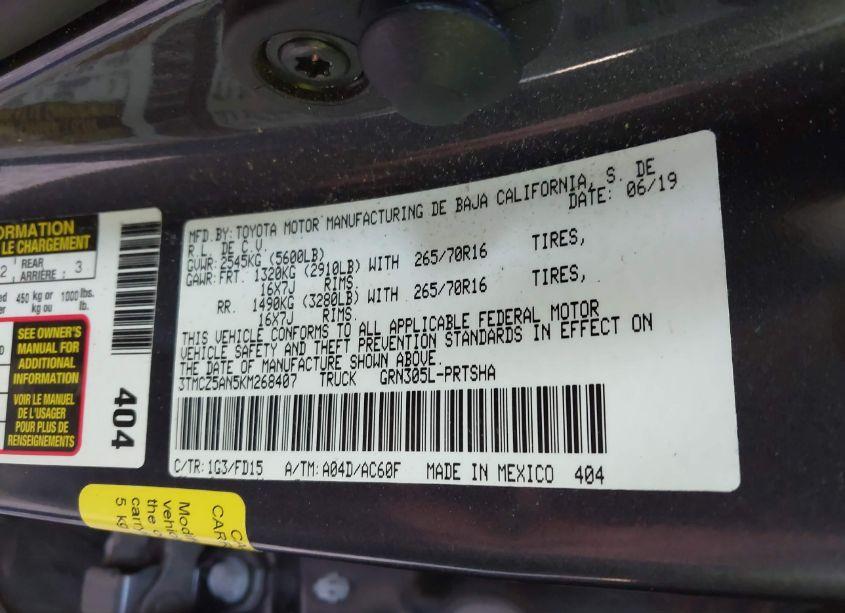 Photo 9 of 2019 Toyota Tacoma TRD OFF ROAD (VIN 3TMCZ5AN5KM268407)
