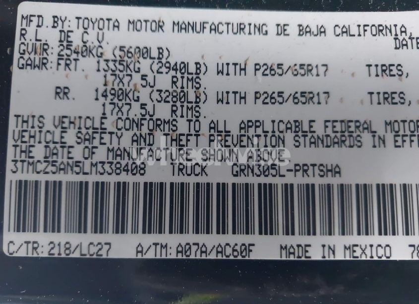 Photo 9 of 2020 Toyota Tacoma (VIN 3TMCZ5AN5LM338408)