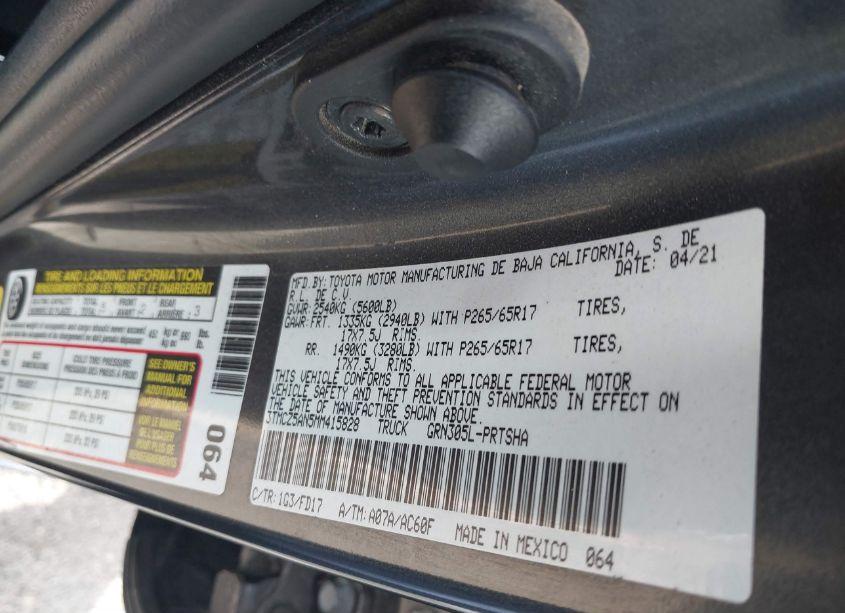 Photo 9 of 2021 Toyota Tacoma TRD SPORT (VIN 3TMCZ5AN5MM415828)