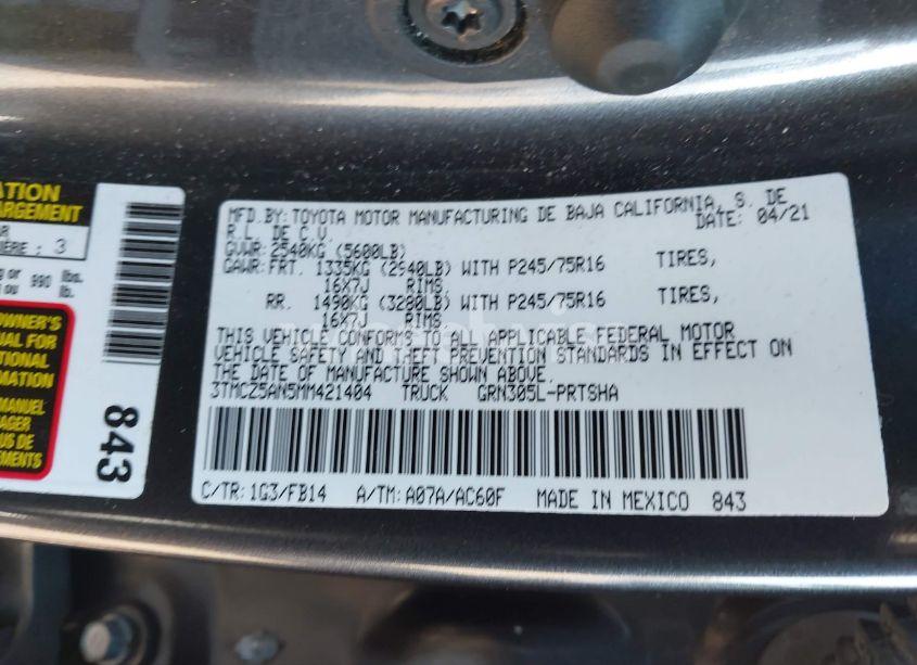Photo 9 of 2021 Toyota Tacoma SR V6 (VIN 3TMCZ5AN5MM421404)