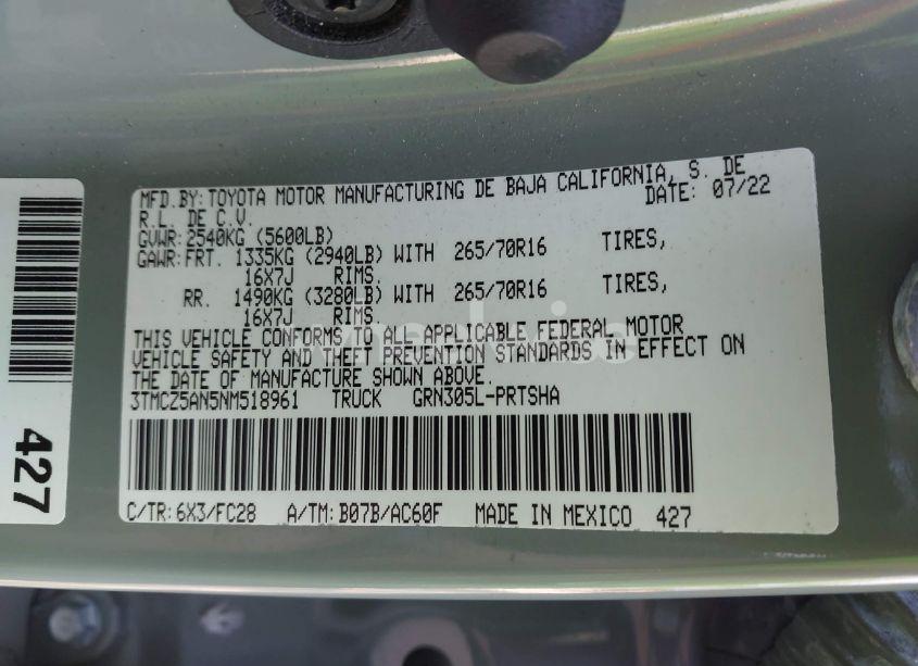 Photo 9 of 2022 Toyota Tacoma SR5 V6 (VIN 3TMCZ5AN5NM518961)