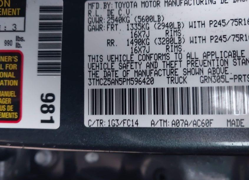 Photo 9 of 2023 Toyota Tacoma SR5 V6 (VIN 3TMCZ5AN5PM596420)