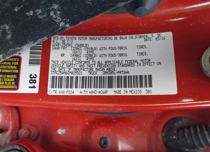 Photo 9 of 2016 Toyota Tacoma TRD OFF ROAD (VIN 3TMCZ5AN6GM025521)