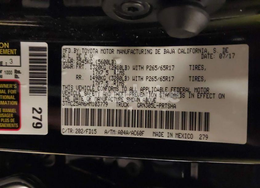 Photo 9 of 2017 Toyota Tacoma TRD SPORT (VIN 3TMCZ5AN6HM103779)