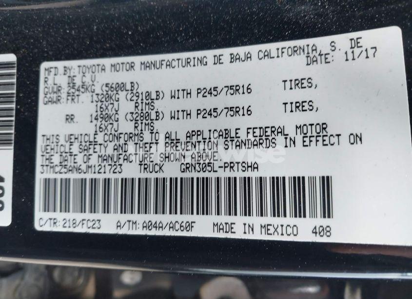 Photo 9 of 2018 Toyota Tacoma SR5 V6 (VIN 3TMCZ5AN6JM121723)