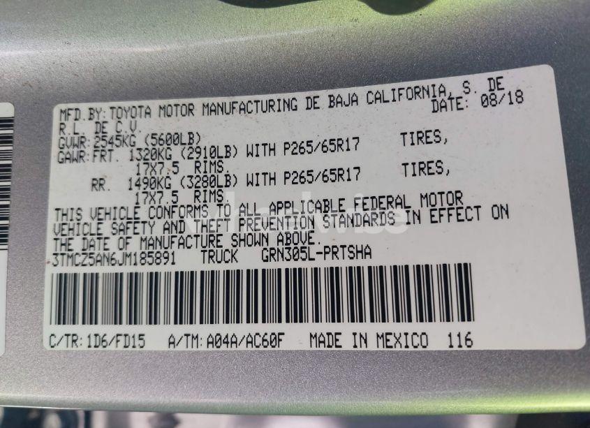 Photo 9 of 2018 Toyota Tacoma TRD SPORT (VIN 3TMCZ5AN6JM185891)