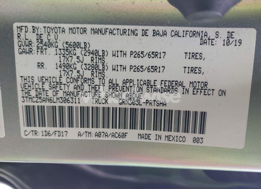 Photo 9 of 2020 Toyota Tacoma TRD SPORT (VIN 3TMCZ5AN6LM306311)