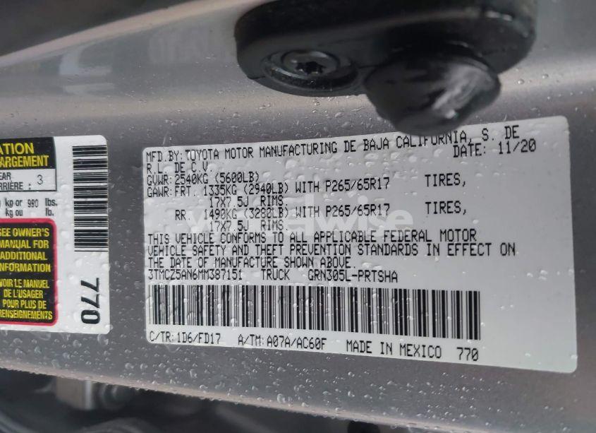 Photo 9 of 2021 Toyota Tacoma TRD SPORT (VIN 3TMCZ5AN6MM387151)