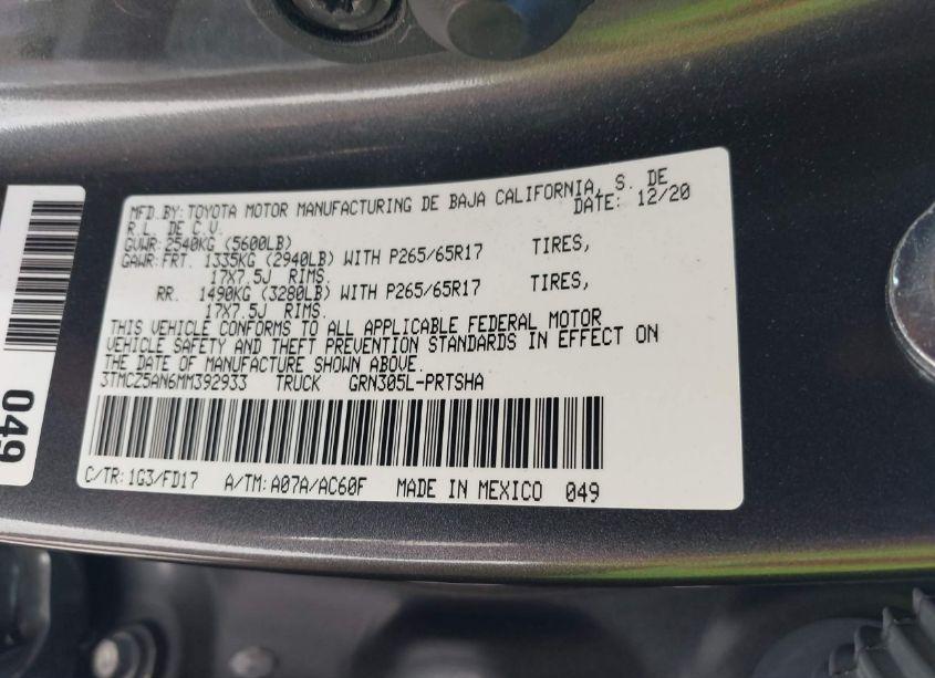 Photo 9 of 2021 Toyota Tacoma TRD SPORT (VIN 3TMCZ5AN6MM392933)