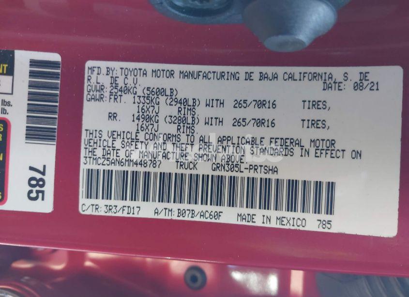Photo 9 of 2021 Toyota Tacoma TRD OFF-ROAD (VIN 3TMCZ5AN6MM448787)