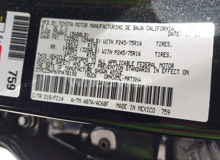 Photo 9 of 2022 Toyota Tacoma SR5 V6 (VIN 3TMCZ5AN6NM470192)
