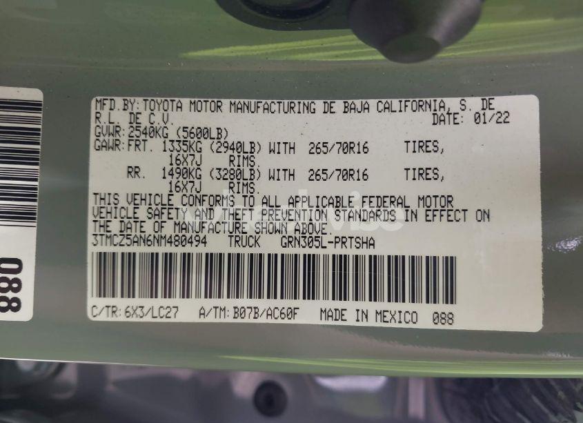 Photo 9 of 2022 Toyota Tacoma TRD OFF ROAD (VIN 3TMCZ5AN6NM480494)