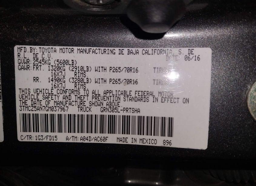 Photo 9 of 2016 Toyota Tacoma TRD OFF ROAD (VIN 3TMCZ5AN7GM037967)