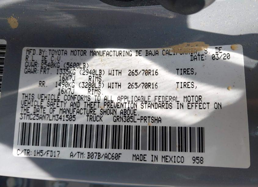 Photo 9 of 2020 Toyota Tacoma TRD OFF-ROAD (VIN 3TMCZ5AN7LM341505)