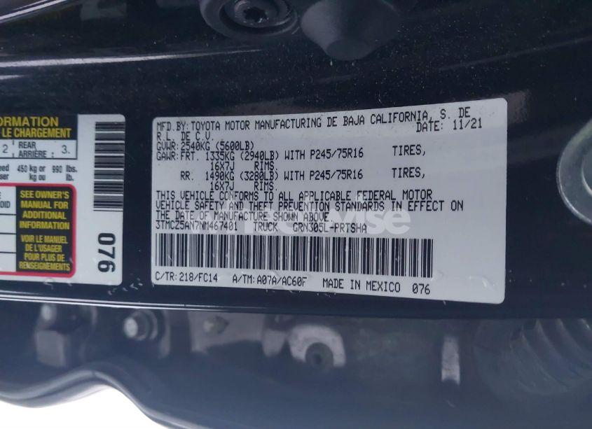 Photo 9 of 2022 Toyota Tacoma SR5 V6 (VIN 3TMCZ5AN7NM467401)