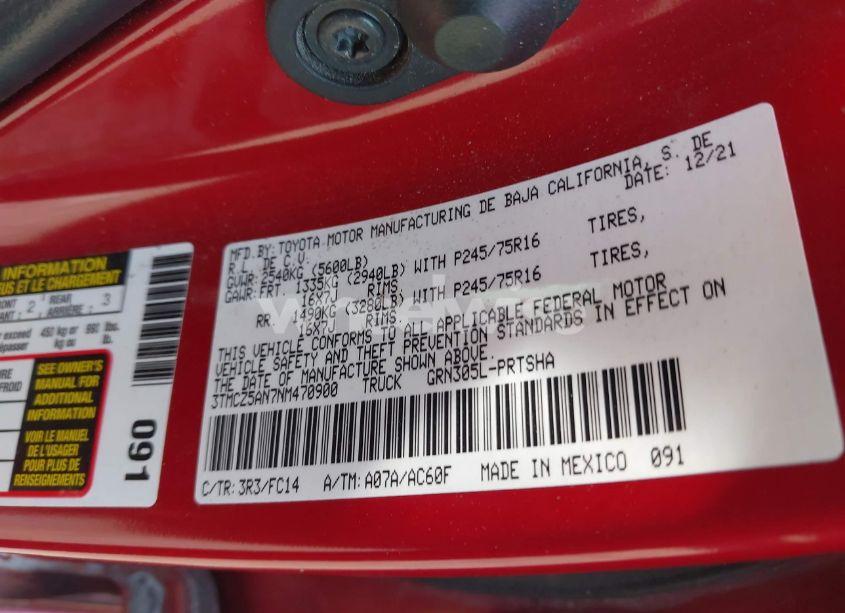 Photo 9 of 2022 Toyota Tacoma SR5 V6 (VIN 3TMCZ5AN7NM470900)