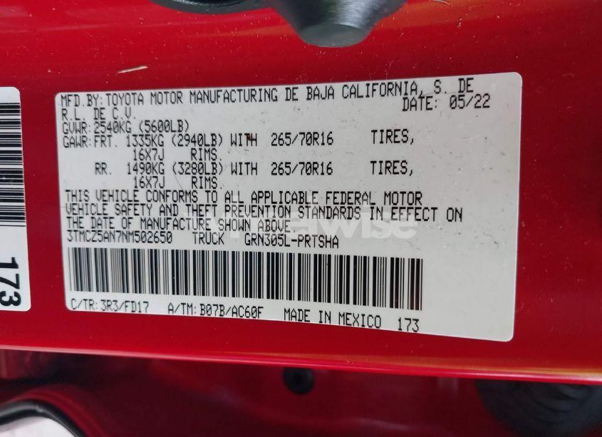 Photo 9 of 2022 Toyota Tacoma TRD OFF ROAD (VIN 3TMCZ5AN7NM502650)