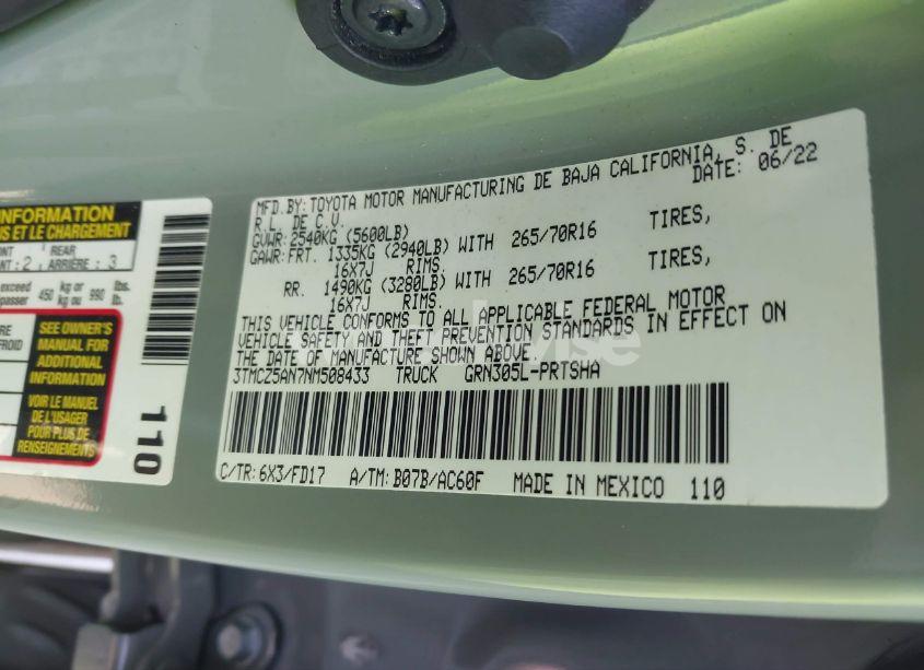 Photo 9 of 2022 Toyota Tacoma TRD OFF ROAD (VIN 3TMCZ5AN7NM508433)