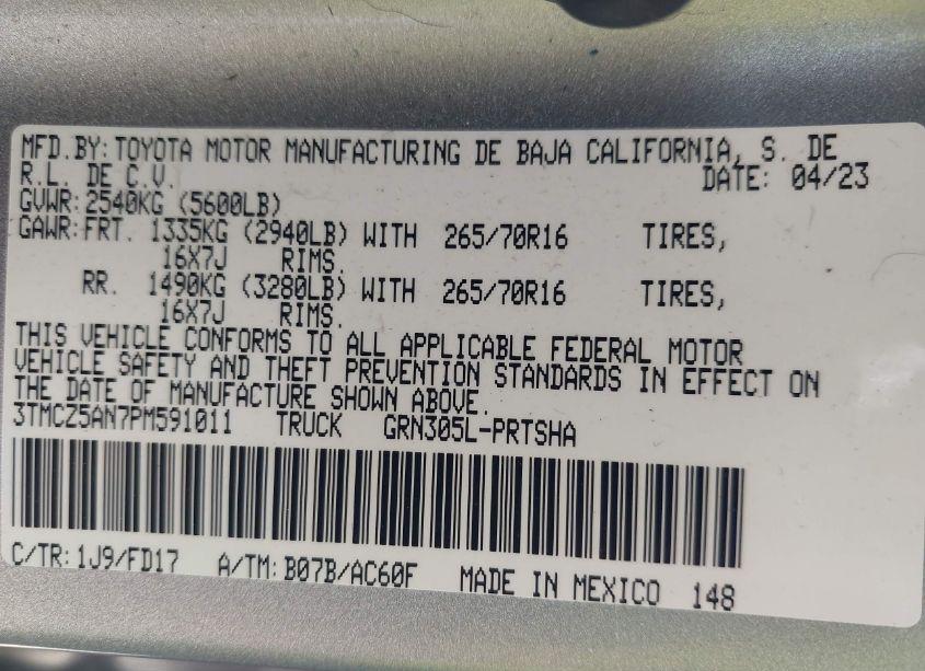 Photo 9 of 2023 Toyota Tacoma TRD OFF ROAD (VIN 3TMCZ5AN7PM591011)