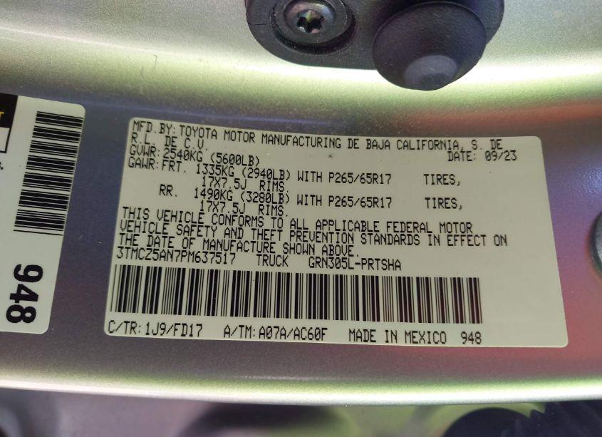 Photo 9 of 2023 Toyota Tacoma TRD SPORT (VIN 3TMCZ5AN7PM637517)