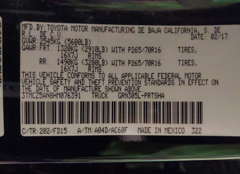 Photo 9 of 2017 Toyota Tacoma TRD OFF ROAD (VIN 3TMCZ5AN8HM076391)