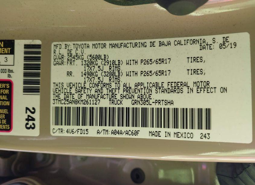 Photo 9 of 2019 Toyota Tacoma TRD SPORT (VIN 3TMCZ5AN8KM261127)