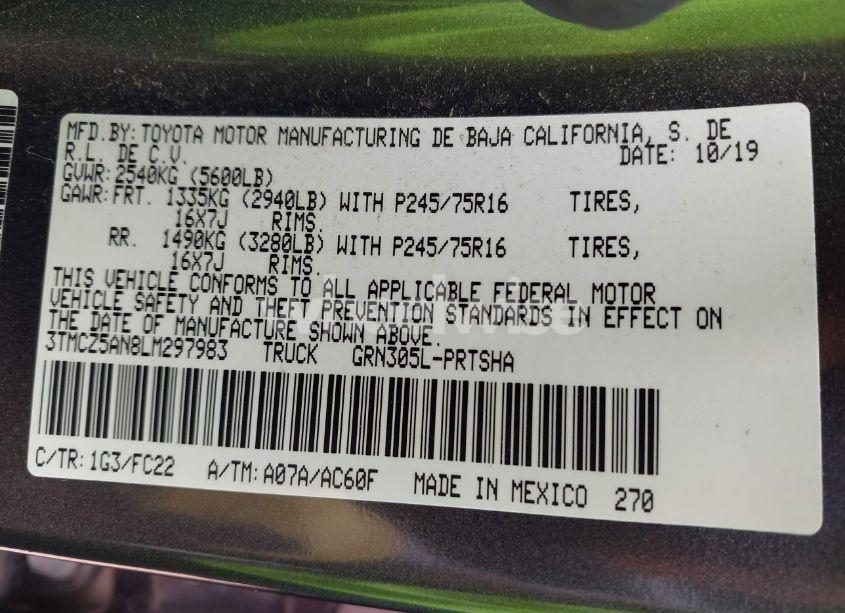 Photo 9 of 2020 Toyota Tacoma SR5 V6 (VIN 3TMCZ5AN8LM297983)